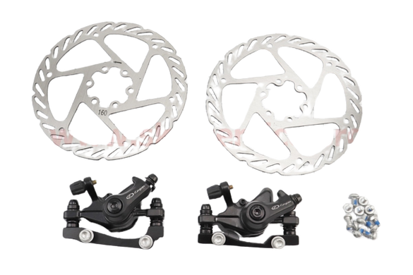 Тормоз Disk-brake передний (F160/R140мм)+задний (F180/R160мм), диски 160мм, крепл. 6 болтов, чёрный DX-2019 VB-411829 фото