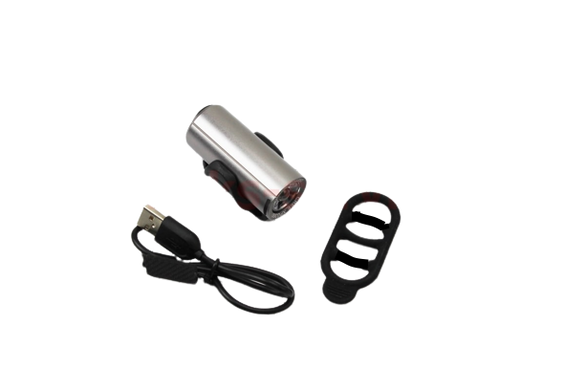 Ліхтар передній 1 діод 350 lumen алюмінієвий, Li-ion 3.7V 1200mAh зарядка від USB, вологозахисний, сірий RPL-2289 VB-409373 фото